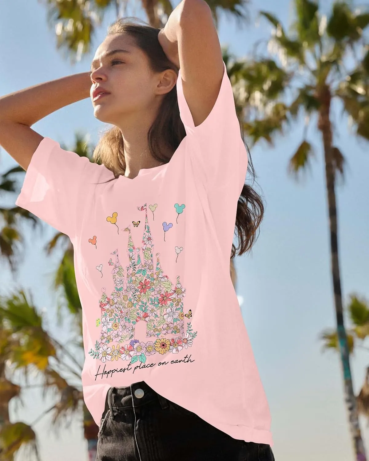 Flafens Oversized Tshirts for Women - Graphic T Shirt Loose Tees Crewneck Sleeve Top Cute Fashion Summer Pattern Print Tops
