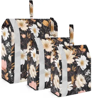 Flowers Black Packing Cubes for Travel 3 Set Compression Bags Luggage Accessories for Carry On