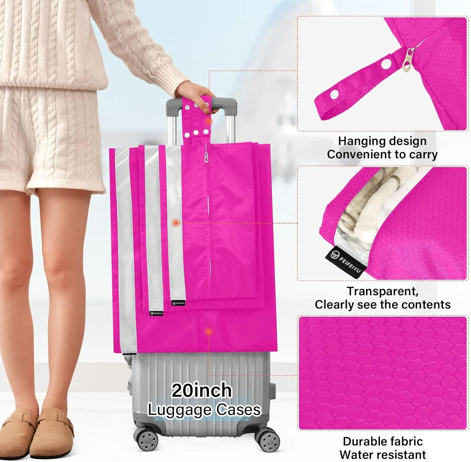 Fuchsia Travel Packing Bags Clothing Underwear Bag Suitcase Organizer Bags Set for Travel Accessories