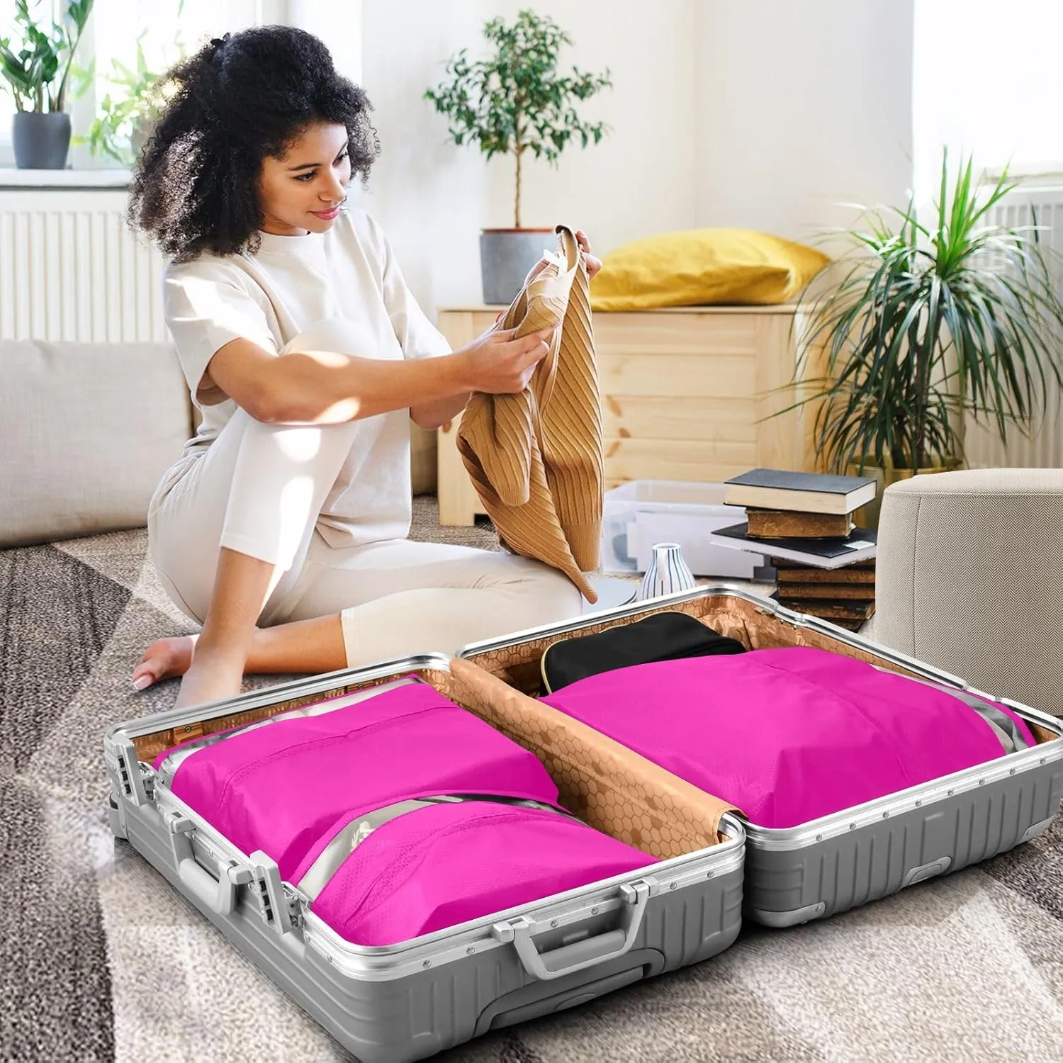 Fuchsia Travel Packing Bags Clothing Underwear Bag Suitcase Organizer Bags Set for Travel Accessories
