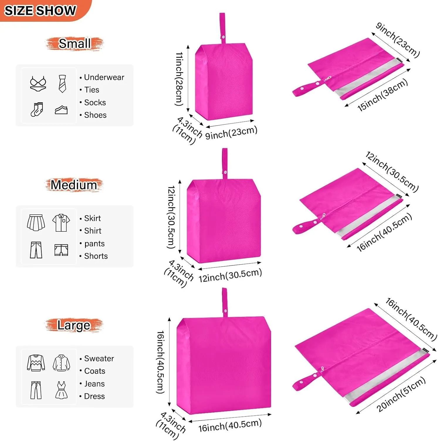 Fuchsia Travel Packing Bags Clothing Underwear Bag Suitcase Organizer Bags Set for Travel Accessories