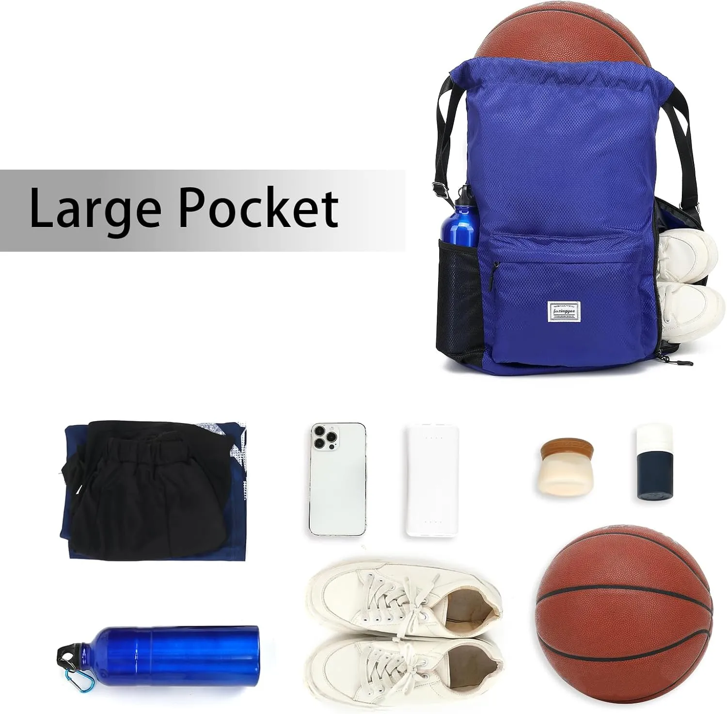 FUXINGYAO Drawstring Backpack Sports Gym Bag with Shoes Compartment, String Backpack Cinch for Women Men (Blue)