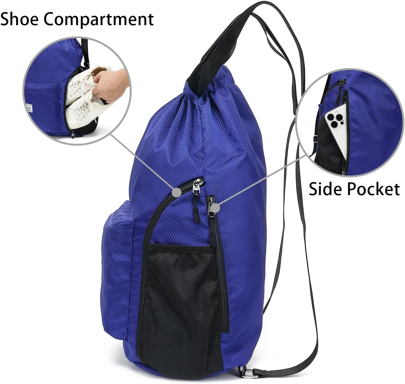 FUXINGYAO Drawstring Backpack Sports Gym Bag with Shoes Compartment, String Backpack Cinch for Women Men (Blue)