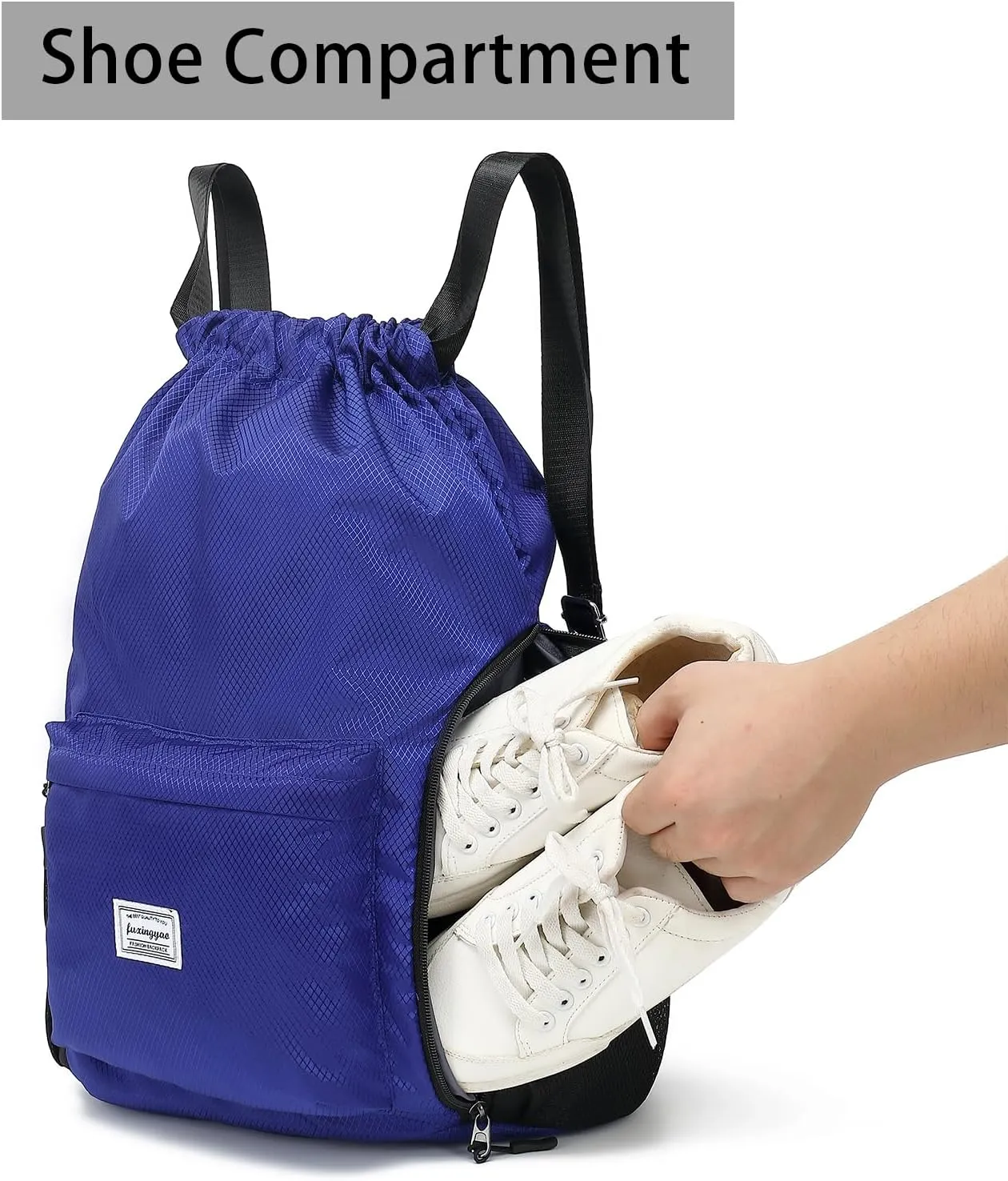 FUXINGYAO Drawstring Backpack Sports Gym Bag with Shoes Compartment, String Backpack Cinch for Women Men (Blue)