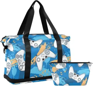 Gamer Game Controller Traveling Bag for Women Waterproof Gym Bags for Women, under the Seat Carry on Bag with Shoes Compartment