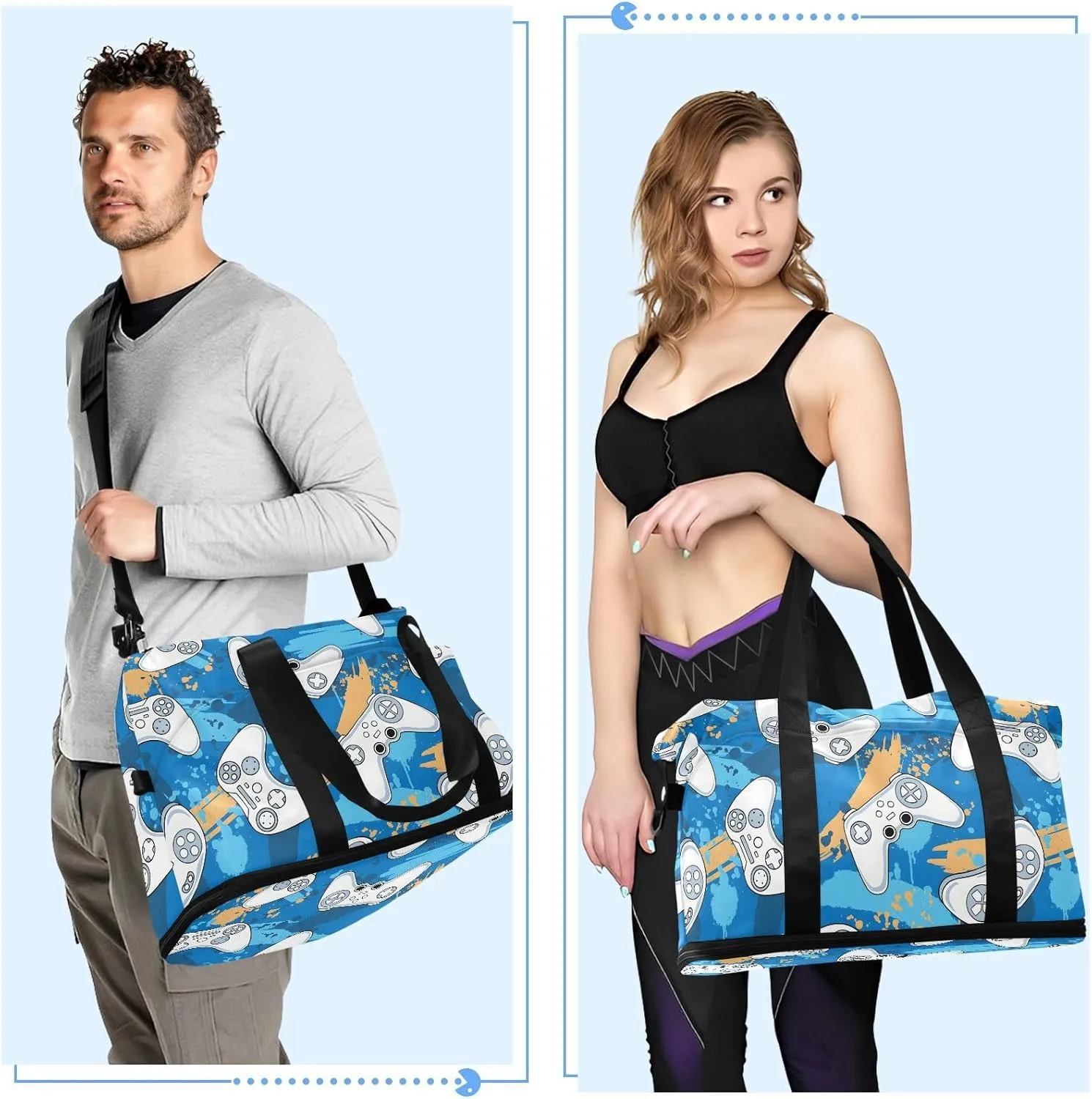 Gamer Game Controller Traveling Bag for Women Waterproof Gym Bags for Women, under the Seat Carry on Bag with Shoes Compartment