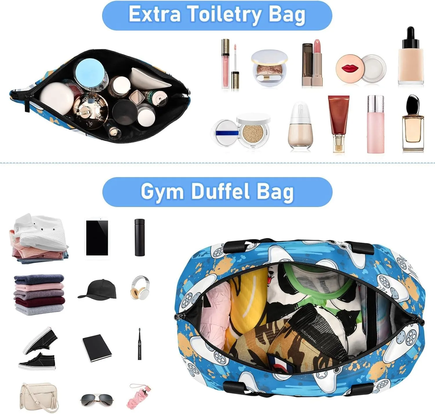 Gamer Game Controller Traveling Bag for Women Waterproof Gym Bags for Women, under the Seat Carry on Bag with Shoes Compartment