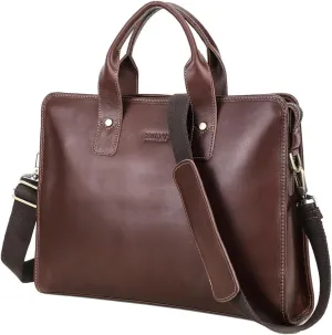 Genuine Leather Laptop Briefcase, Large Capacity for Laptop Accessories, Vintage Handcrafted Design, for Business & Travel