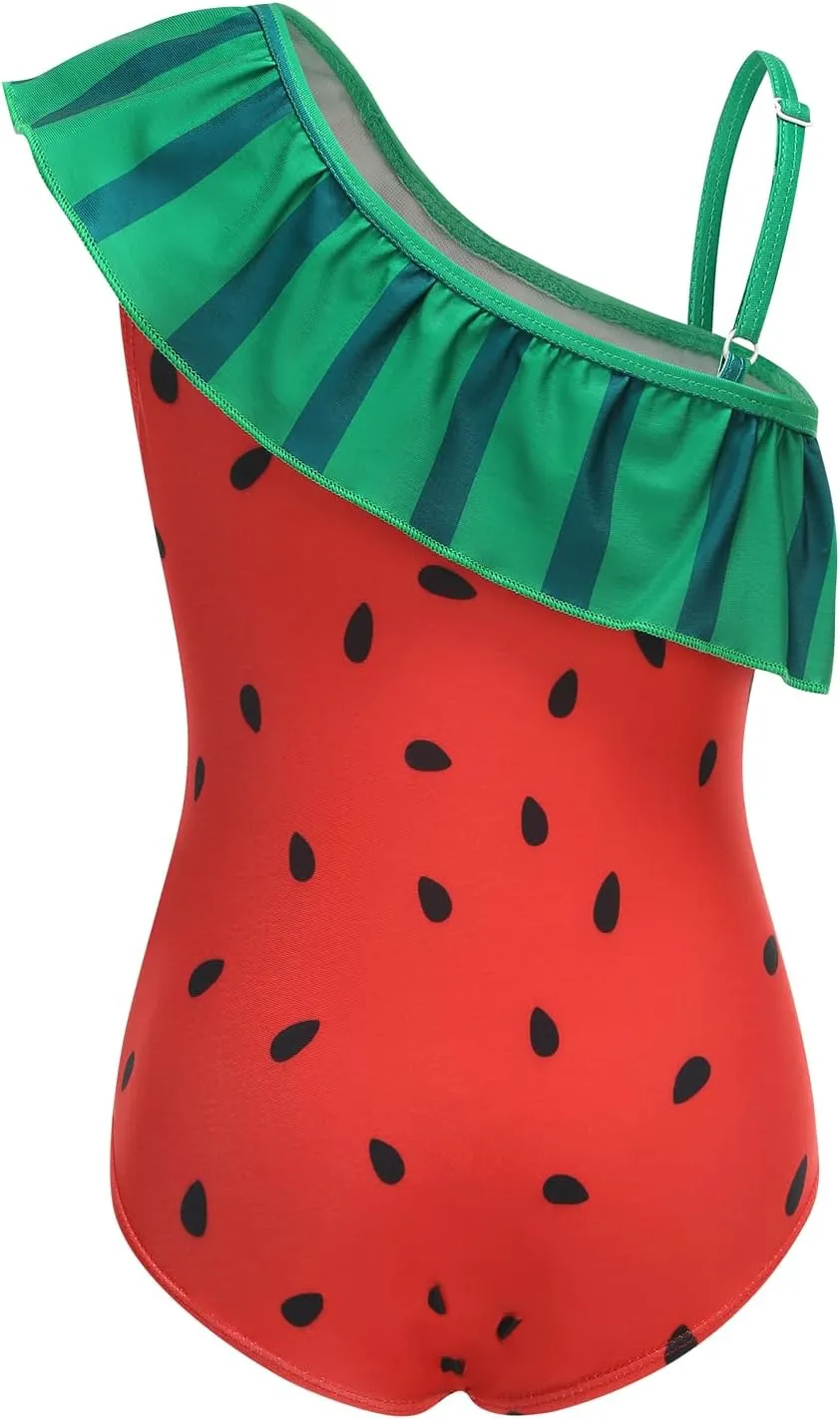 Girls One Piece Swimsuits One Shoulder Ruffle Bathing Suit Swimwear for Summer Hawaiian