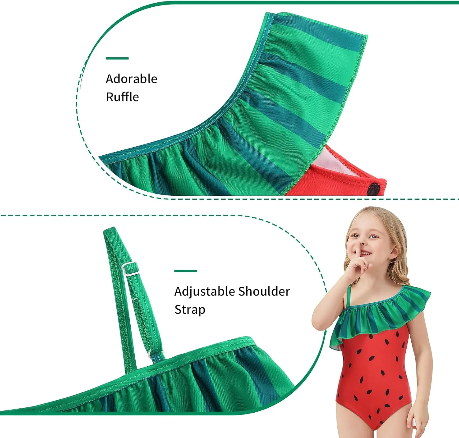 Girls One Piece Swimsuits One Shoulder Ruffle Bathing Suit Swimwear for Summer Hawaiian