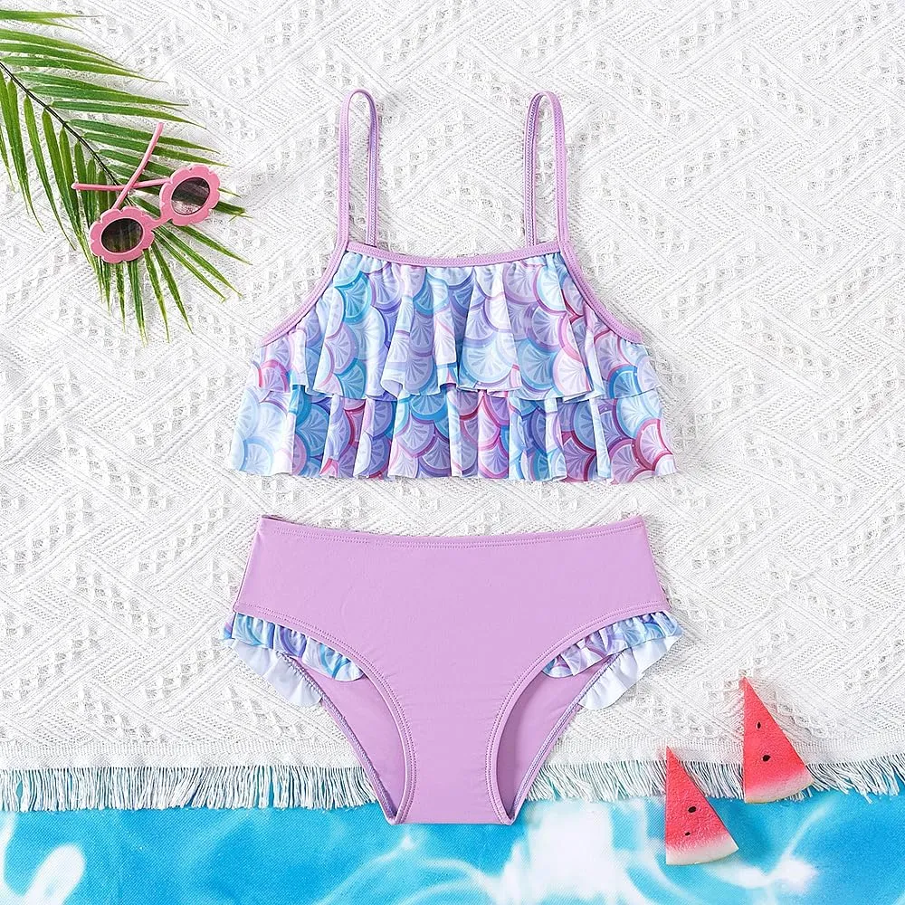 Girls' Swimsuit, Girls Bikini Adjustable Shoulder Strap with Lace Swimsuit Set 7-16Y