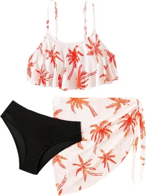 Girls' Swimsuit, Girls Bikini Adjustable Shoulder Strap with Lace Swimsuit Set 7-16Y