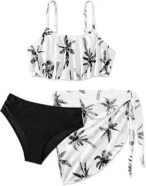 Girls' Swimsuit, Girls Bikini Adjustable Shoulder Strap with Lace Swimsuit Set 7-16Y
