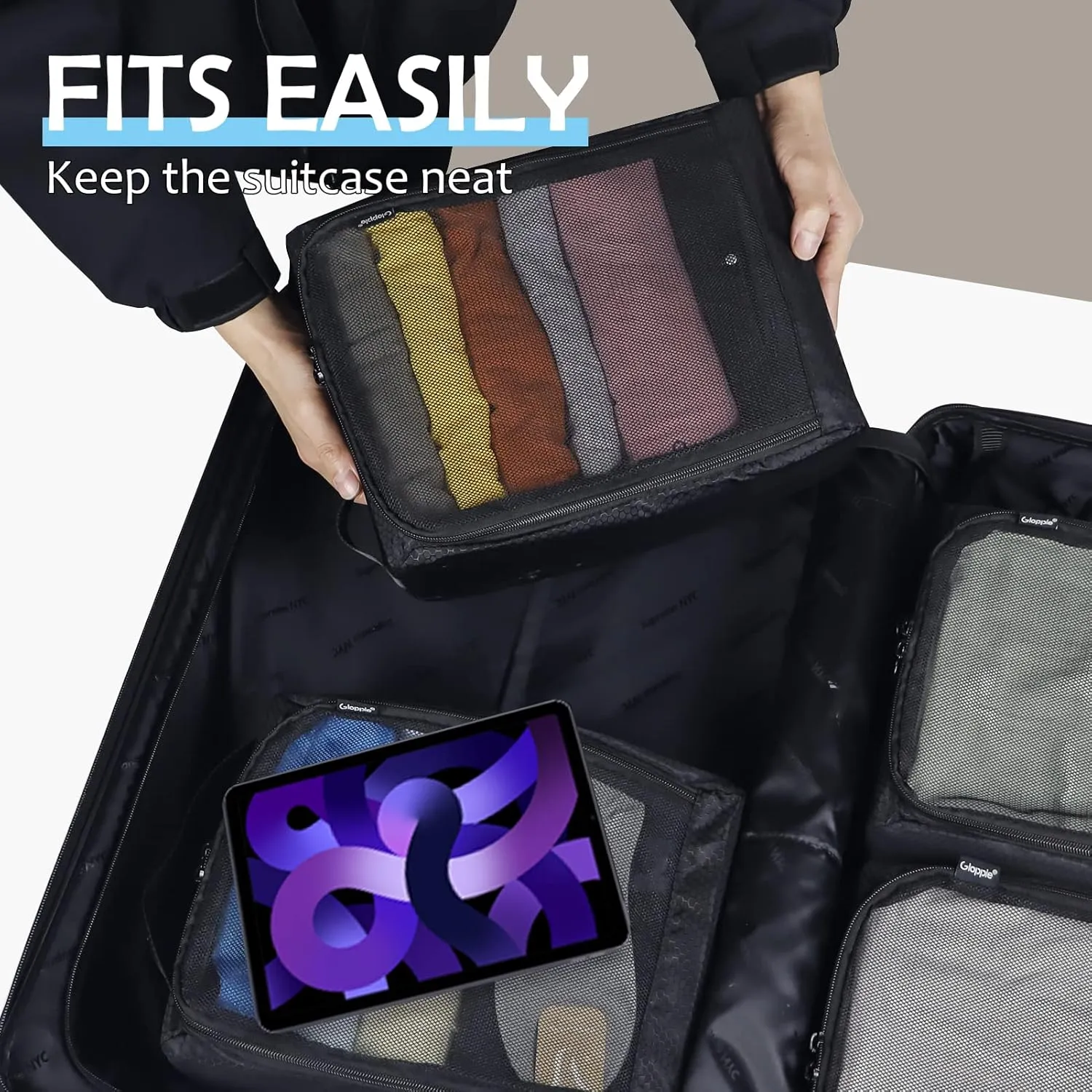 Gloppie 4-Pack Packing Cubes for Luggage - Organizer Suitcase Bags Set - Carry On Travel Accessories