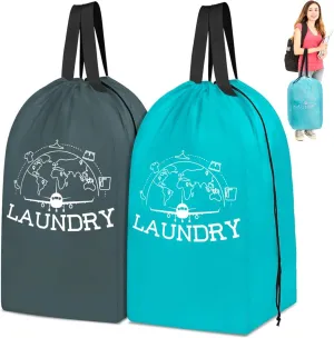 Goaste 2 Pack XL Nylon Laundry Bag with Handles, Heavy Duty Travel Laundry Bag with Drawstring Closure, Large Garment Organizer Shoulder Bag for Dirty Clothes, Easy Fit a Hamper or Clothing Basket