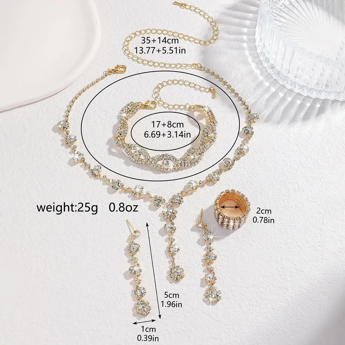 Gold Clutch Purses Prom Accessories Crystal Rhinestone Jewelry Set for Women Bride Wedding Evening Party