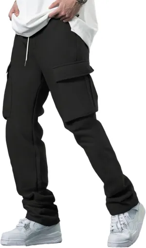 GORGLITTER Men's Stacked Wide Leg Cargo Pants Baggy Y2K Elastic Drawstring Trouser Street Pants