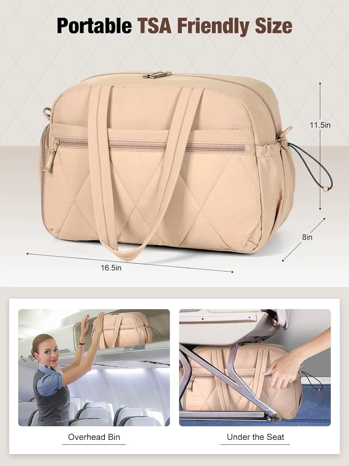 Gym Bag for Women, Puffer Travel Duffle Bag With Shoes Compartment & Wet Pocket, Carry On Tote Bag For Weekender, Overnight, Sport (Camel)