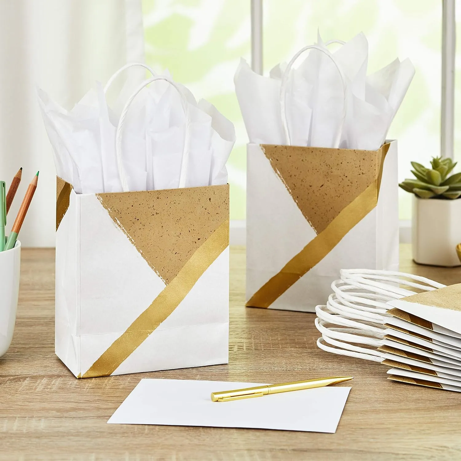 Hallmark 6" Small Paper Gift Bags, 8-Pack (White and Kraft) for Birthdays, Christmas, Weddings, Graduations, Baby Showers, Bridal Showers, Care Packages and More