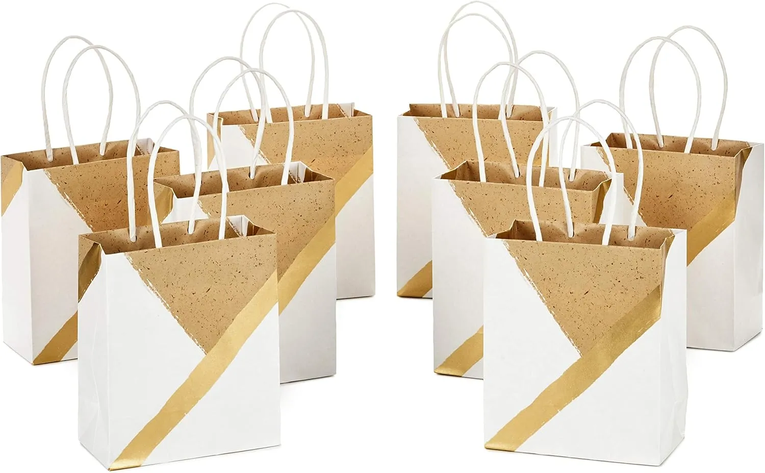 Hallmark 6" Small Paper Gift Bags, 8-Pack (White and Kraft) for Birthdays, Christmas, Weddings, Graduations, Baby Showers, Bridal Showers, Care Packages and More