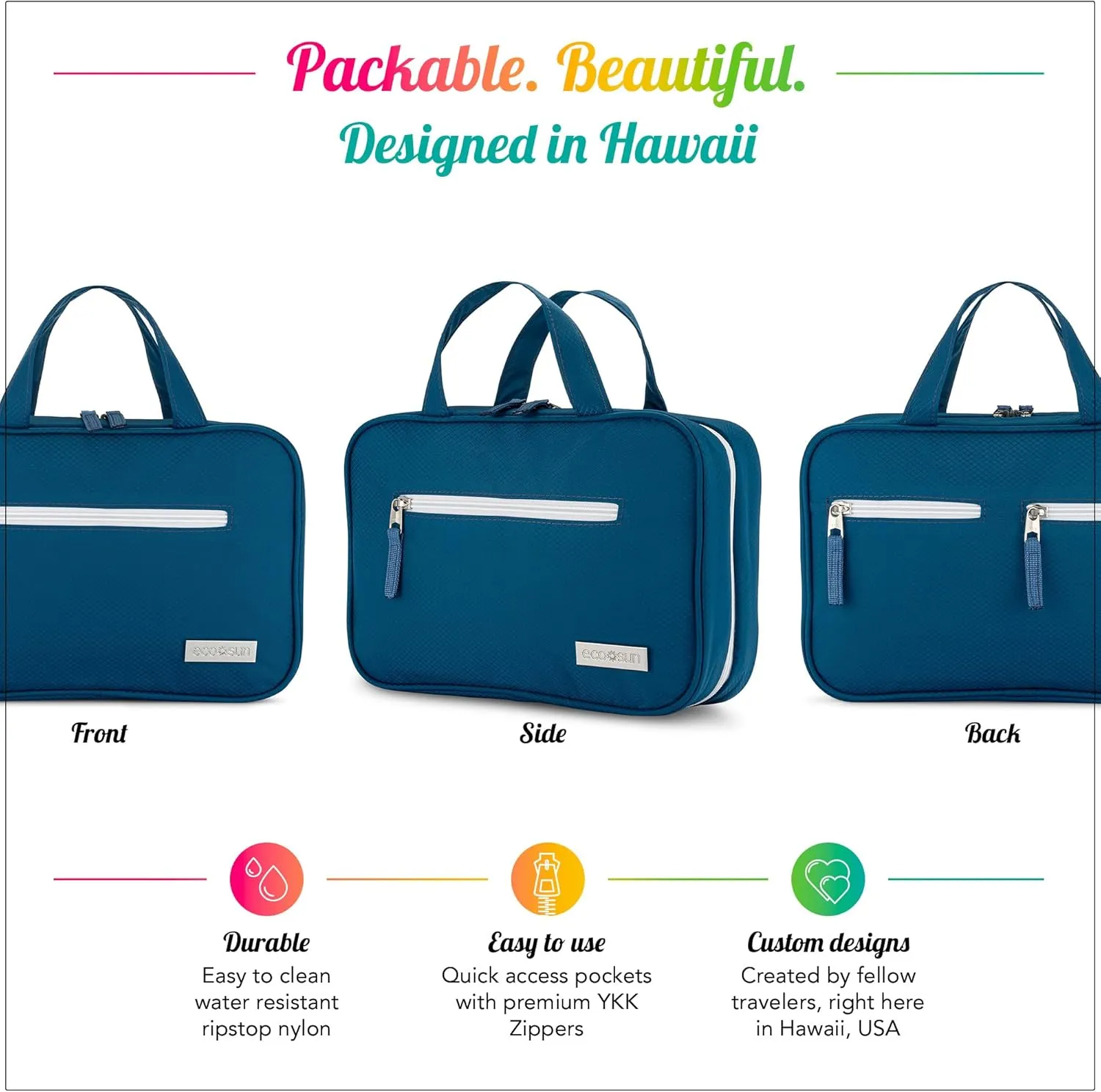 Hanging Travel Toiletry Bag  Designed in Hawaii  Water-resistant Travel Organizer for Bathroom Accessories