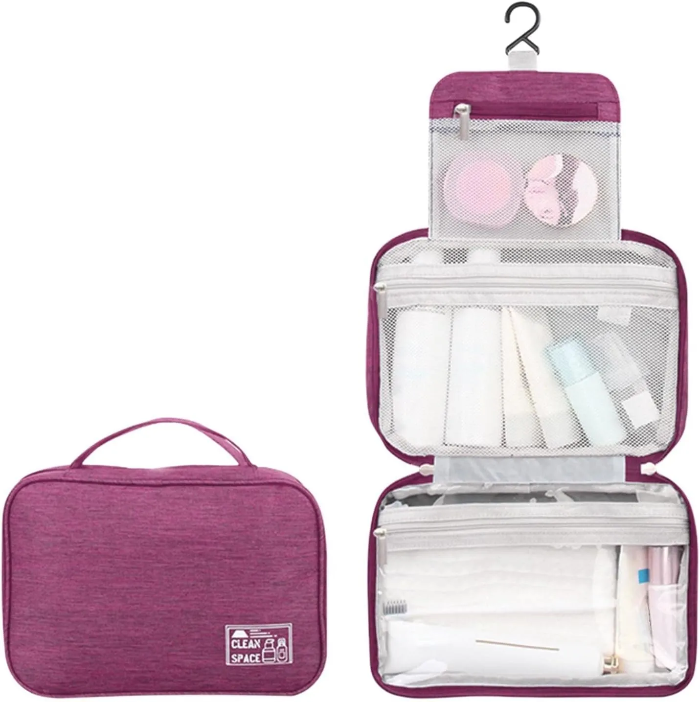 Hanging Travel Toiletry Bag for Men,10 X 6.5 Inch Makeup Bag Organizer,Large Capacity Portable Foldable Travel Bag for Toiletries,Water-Resistant Travel Cosmetic Bag,Travel Essentials