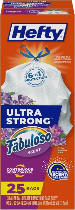 Hefty Ultra Strong Tall Kitchen Trash Bags, Fabuloso Scent, 13 Gallon (25 Count (Pack of 1))