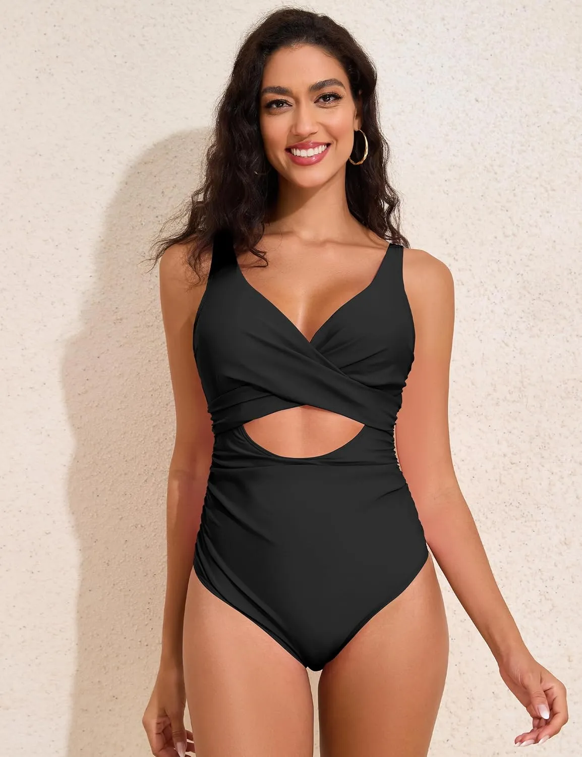 Hilor Women's Underwire One Piece Swimsuits Cross V Neck Swimwear Sexy Cut Out Bathing Suit Monokinis