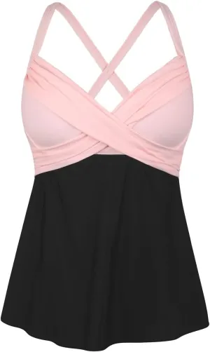 Hilor Women's Underwire Tankini Top Swimwear Twist V Neck Swimsuit for Big Busted Flared Flowy Bathing Suit