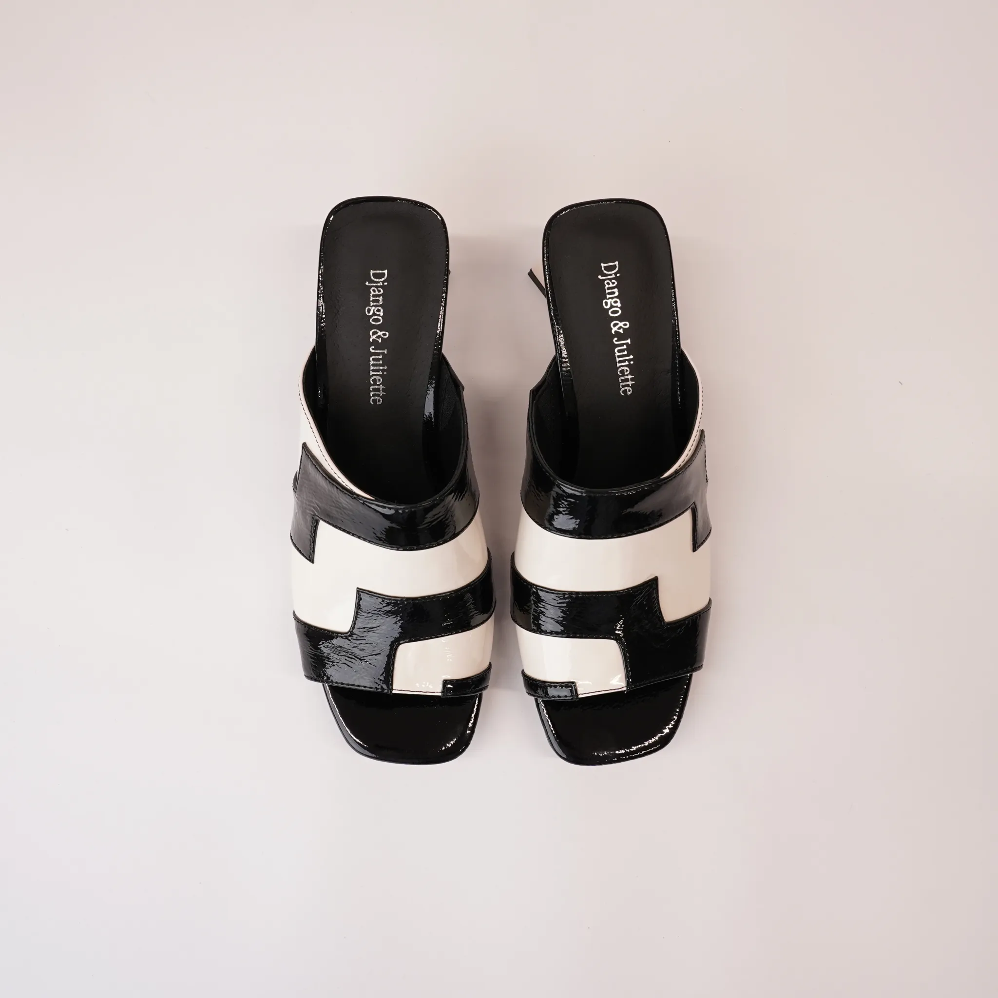 Ibbys Black & Ivory Patent Leather Heels