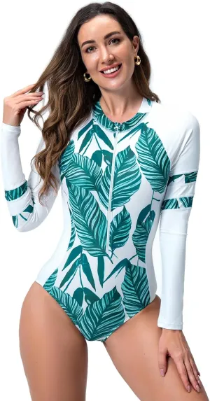 IBTOM CASTLE Women Rash Guard Long Sleeve One Piece Swimsuit UV Protection Zipper Swimwear Tummy Control Surfing Bathing Suit