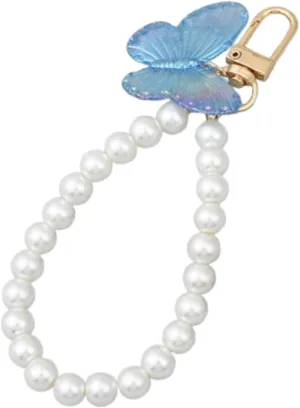 Imitation Pearl Chain Wristlet Key Ring Charm Butterfly Backpack Key Pendant Accessories