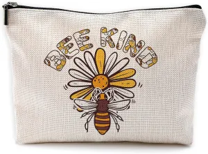 Inspirational Quotes Bee Kind Daisy Flower Bee Floral Makeup Bag Cosmetic Bags with Zipper Pouch Travel Toiletry Case,Gifts for Bee Lovers Women,Daisy Lover Gifts