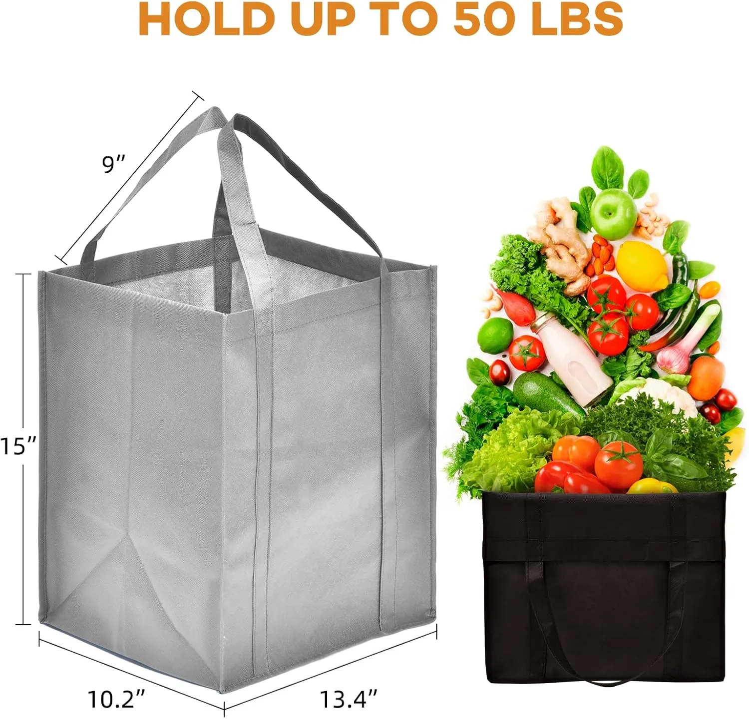JERIA 24-Pack Reusable Grocery BagsLarge Washable Foldable Shopping BagsHeavy Duty Tote Bags with Reinforced Handles