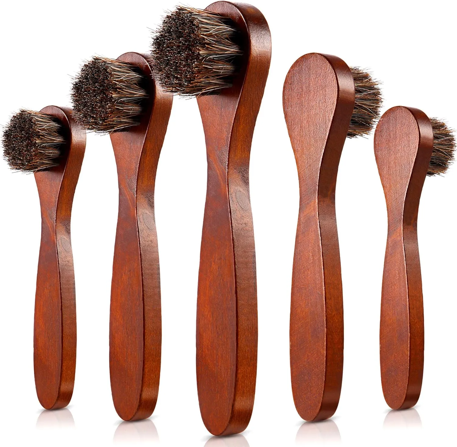 Jovitec 5 Pack Horsehair Polish Applicator Brush Kit Saddle Soap Shoe Shine Brush Dauber Wooden Care Shine Clean for Leather Boot Bag