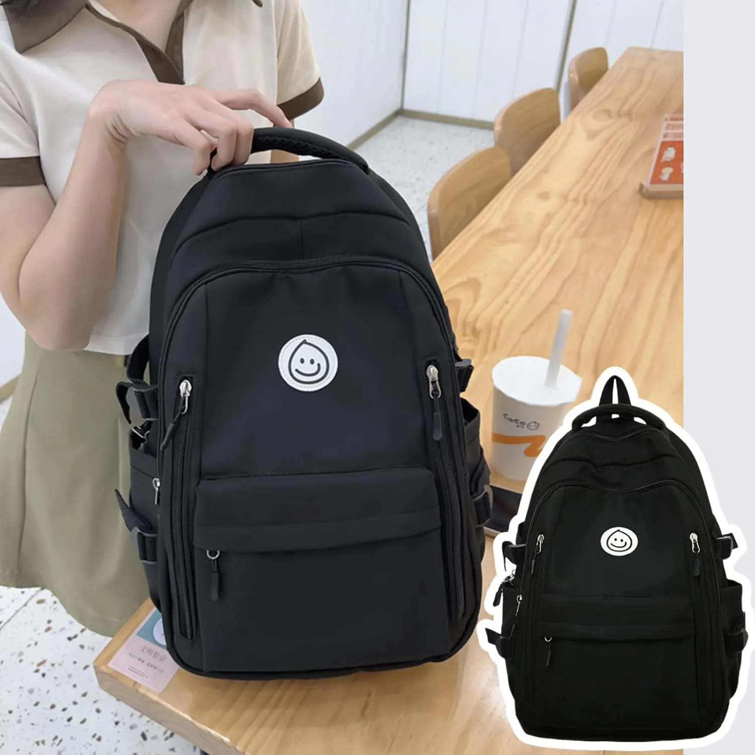 Kawaii Backpack with Cute Accessories Travel Backpacks Lightweight Casual Daypack Waterproof Laptop Women Men (Black)