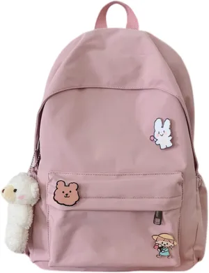 Kawaii Cute Aesthetic School Laptop Backpack with Accessories Pin Plush Pendant for Teen Girls, Students