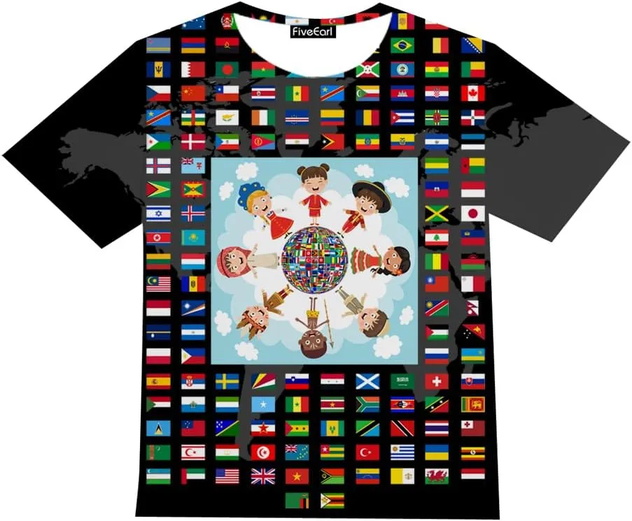Kids Print 3D Print World Flags of The Countries Funny Graphic Pattern Holiday Tees Shirts for Youth Boys Girls 4-14 Years