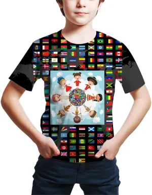Kids Print 3D Print World Flags of The Countries Funny Graphic Pattern Holiday Tees Shirts for Youth Boys Girls 4-14 Years