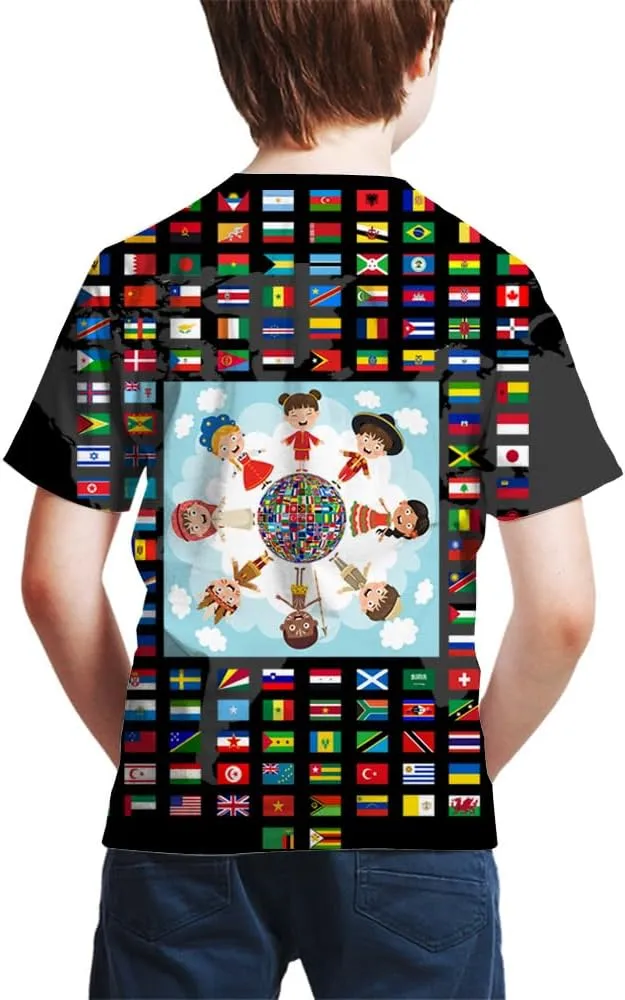 Kids Print 3D Print World Flags of The Countries Funny Graphic Pattern Holiday Tees Shirts for Youth Boys Girls 4-14 Years