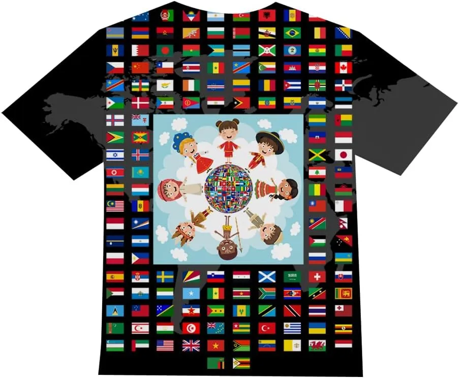 Kids Print 3D Print World Flags of The Countries Funny Graphic Pattern Holiday Tees Shirts for Youth Boys Girls 4-14 Years