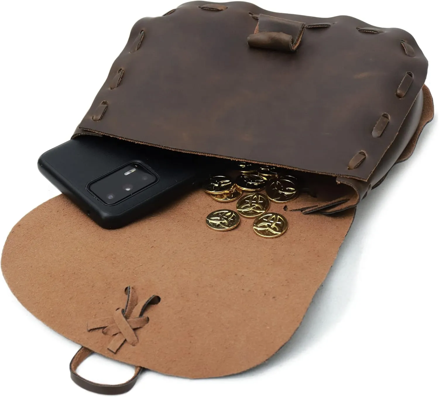 KUOIN Renaissance Belt Pouch, Women Medieval Waist Bag Ren Fest Faux Leather Costume Accessories (Coffee)