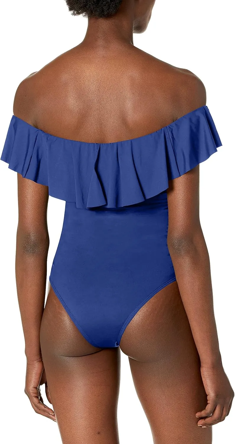 La Blanca Women's One Piece Swimsuit Off Shoulder Ruffle Island Goddess Bathing Suit