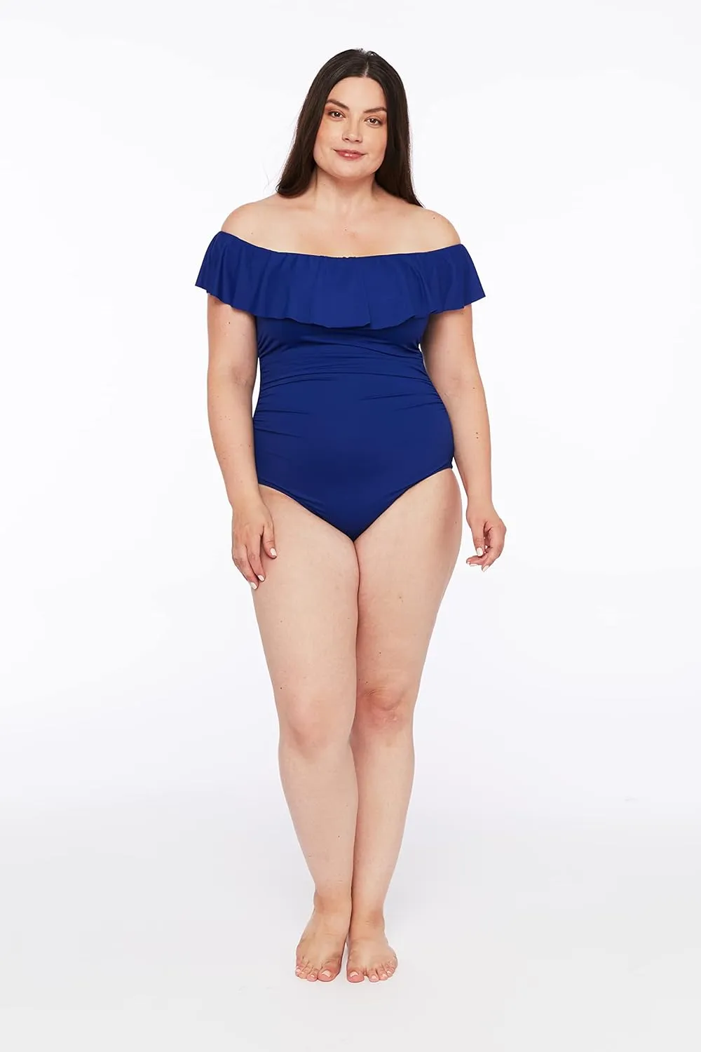 La Blanca Women's One Piece Swimsuit Off Shoulder Ruffle Island Goddess Bathing Suit
