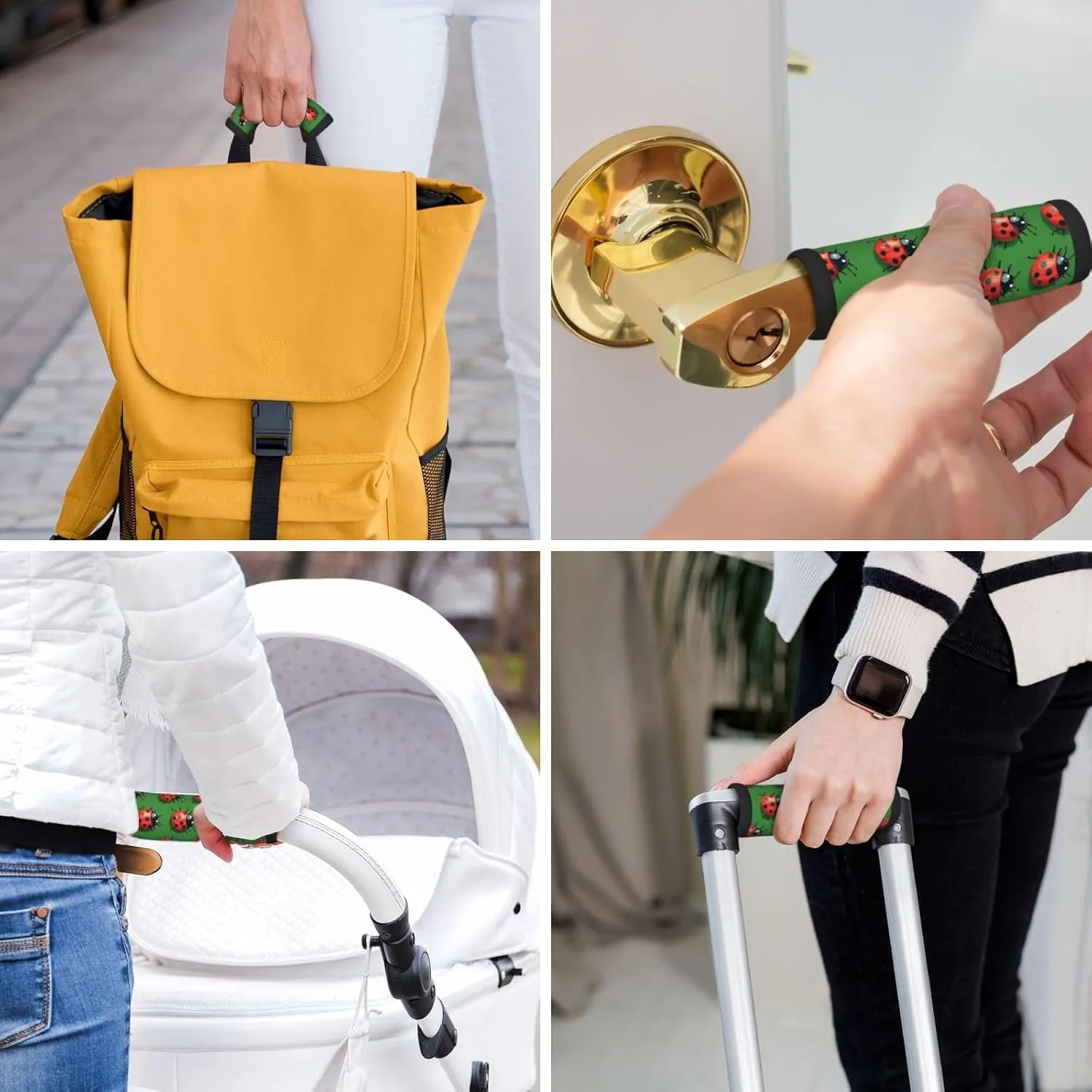 Ladybugs Green Luggage Handles Wrap Grips For Suitcases Luggage Travel Accessories For Airplane 2pcs