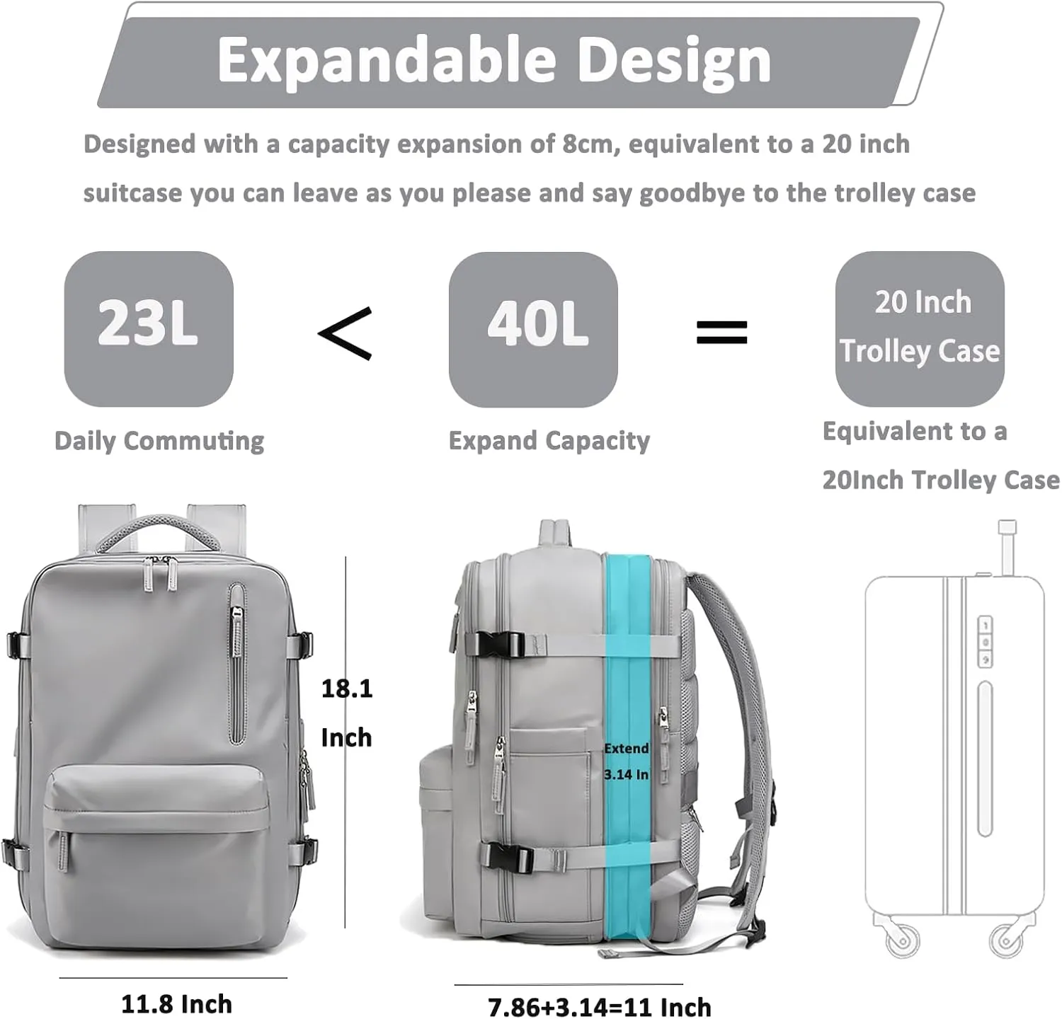 Large Travel Backpack for Women 40L Scalable Waterproof 16" Laptop Backpack Shoes Compartment Hiking Gym Backpack College Rucksack with USB Charging Port