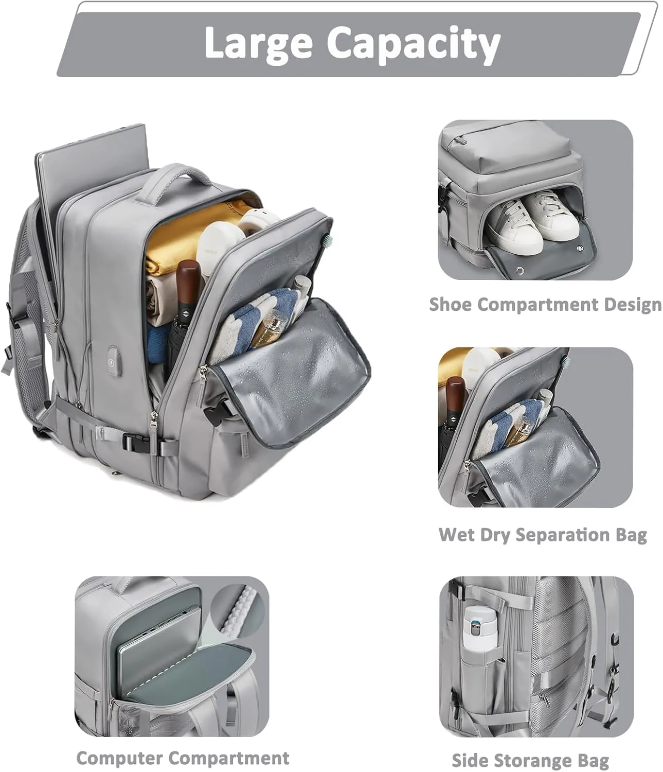 Large Travel Backpack for Women 40L Scalable Waterproof 16" Laptop Backpack Shoes Compartment Hiking Gym Backpack College Rucksack with USB Charging Port
