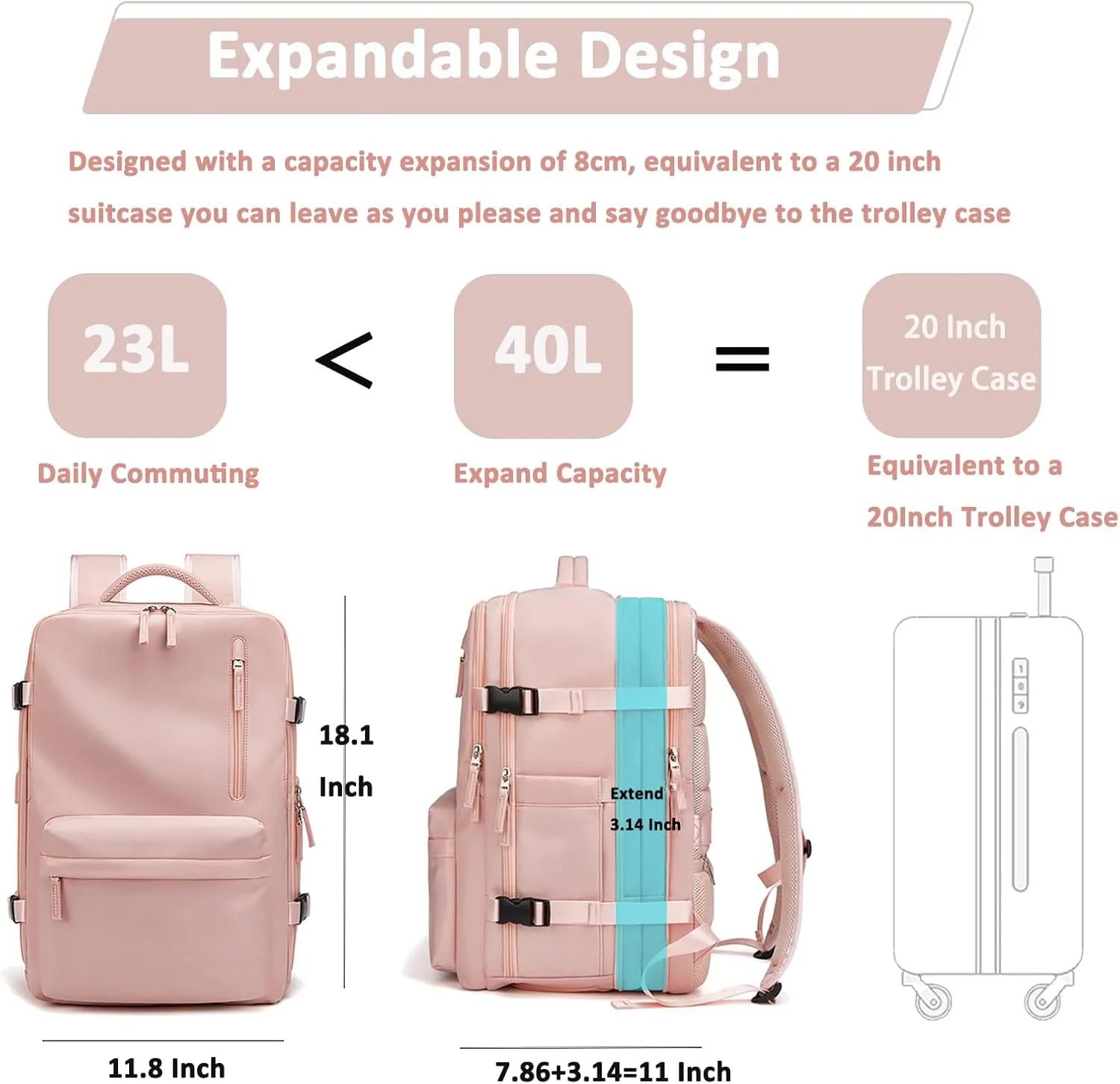 Large Travel Backpack for Women 40L Scalable Waterproof 16" Laptop Backpack Shoes Compartment Hiking Gym Backpack College Rucksack with USB Charging Port
