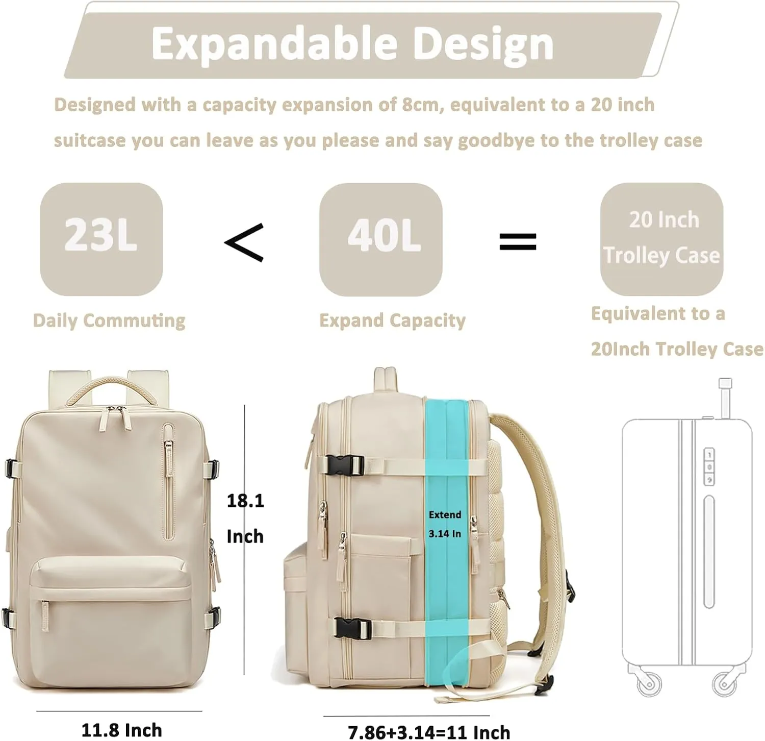 Large Travel Backpack for Women 40L Scalable Waterproof 16" Laptop Backpack Shoes Compartment Hiking Gym Backpack College Rucksack with USB Charging Port