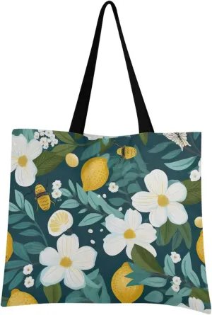 Lemon Flower Summer Tote Bag for Women Canvas Shoulder Handbags Reusable Grocery Bags Large Purse with Inner Pocket 214a9360lemon Summer
